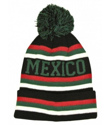 Mexico Winter Knit Hat Pom Pom Beanie Hat with Cuff - Black / Red - CT11Q2EQNUL