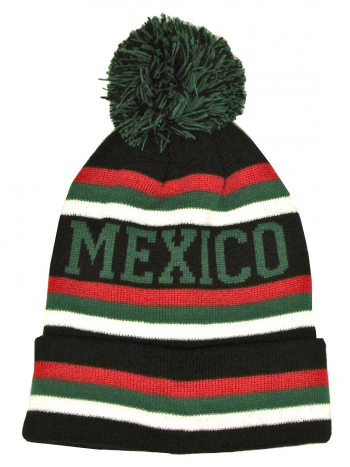 Mexico Winter Knit Hat Pom Pom Beanie Hat with Cuff - Black / Red - CT11Q2EQNUL