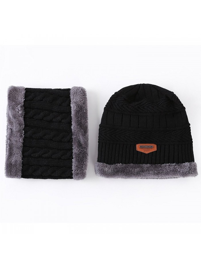 ocuS Winter Knit Hat Scarf Set Soft Thick Beanie Hat Warm Skull Cap For Men & Women - Black - CG188RT9UQ9