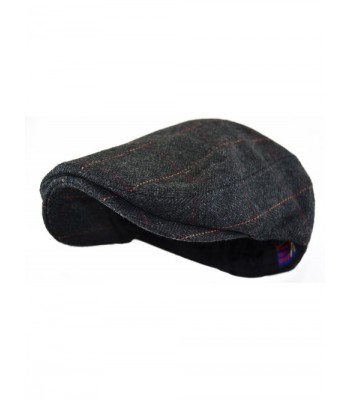 Men's Classic Herringbone Tweed Wool Blend Newsboy Ivy Hat (Large/X-Large- Black Plaid) - CZ12O8Y36ZY