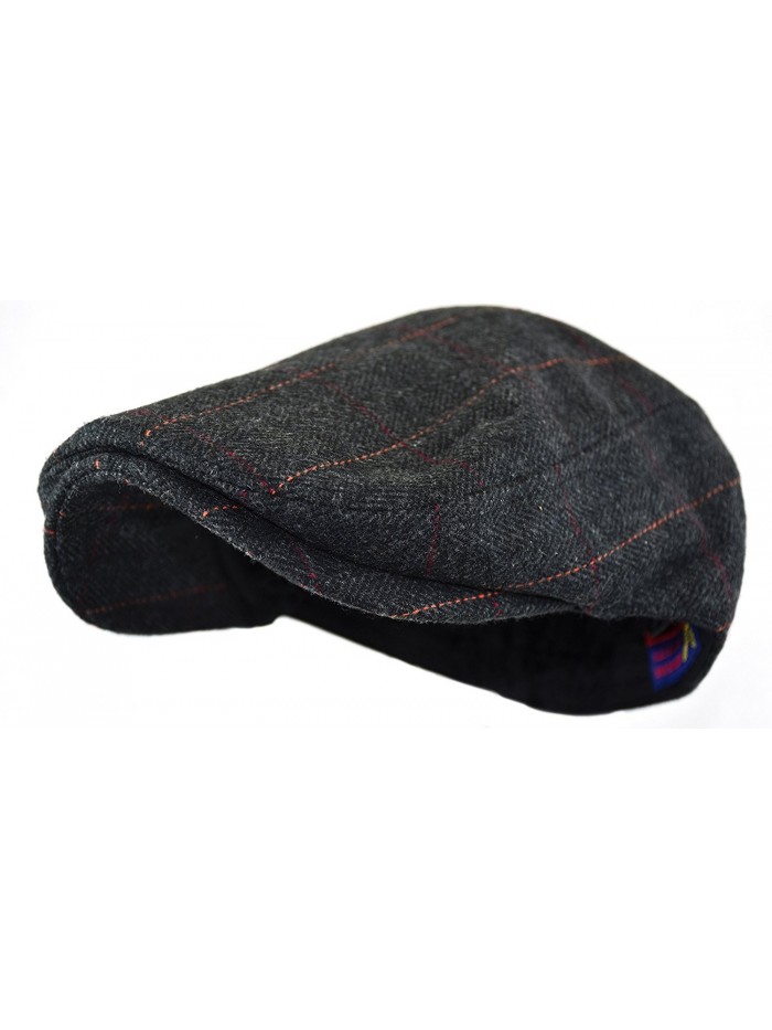 Men's Classic Herringbone Tweed Wool Blend Newsboy Ivy Hat (Large/X-Large- Black Plaid) - CZ12O8Y36ZY