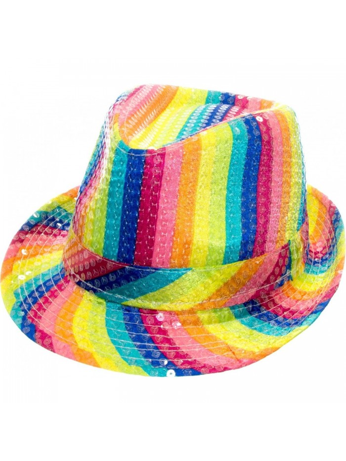 Arsimus Rainbow Fedora Hat Gay Pride Sequins Bright Party Cap - C917Z5KL6E9