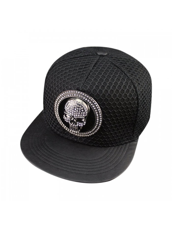 So'each Punk Skull Hip Hop Flatbill Visor Snapback Peaked Cap Baseball Hat - Black - C012EKDETWJ