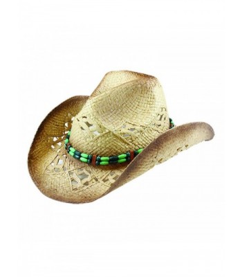 Western Cowboy Toyo Outback Hat w/ Green Beaded Hat Band - C2125H241XT