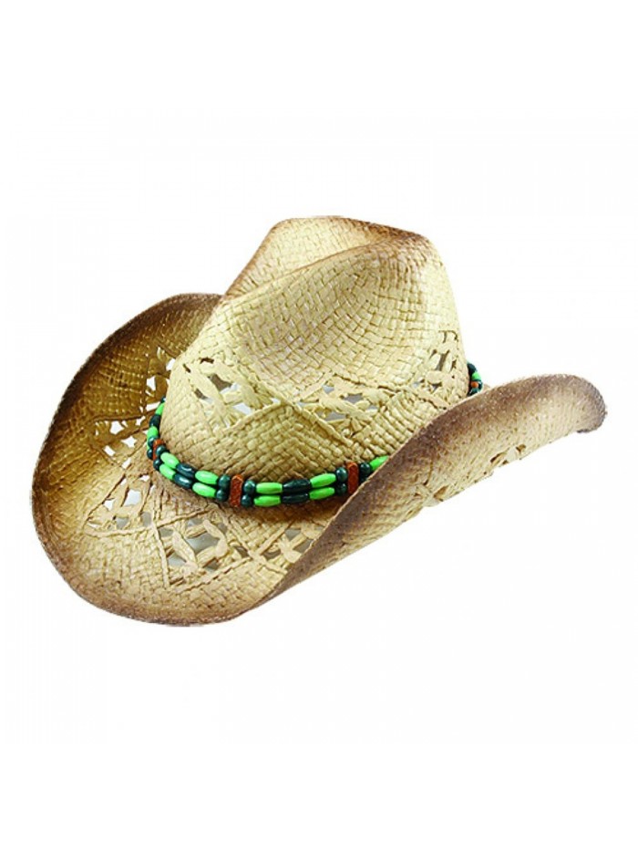 Western Cowboy Toyo Outback Hat w/ Green Beaded Hat Band - C2125H241XT