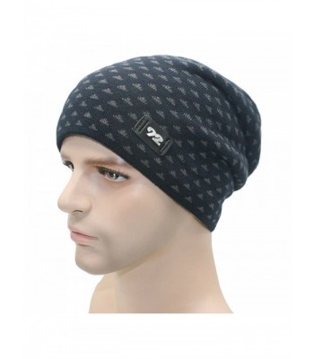 JY Collection Men's Beanie Hats Knit Winter Warm For Men Wool Lining Skull Ski Cap - Navy Blue - C0127RKI0UT