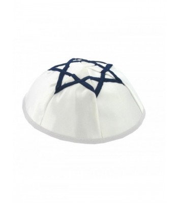 White Jewish Kippah with Dark Blue Star of David on Top - CC116GGW5IJ