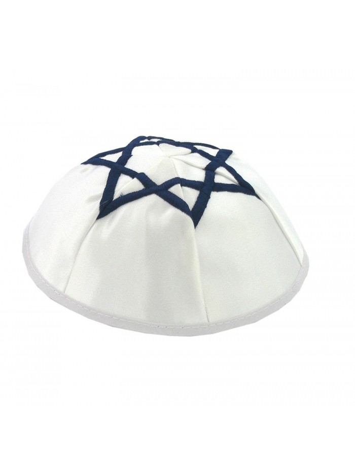 White Jewish Kippah with Dark Blue Star of David on Top - CC116GGW5IJ