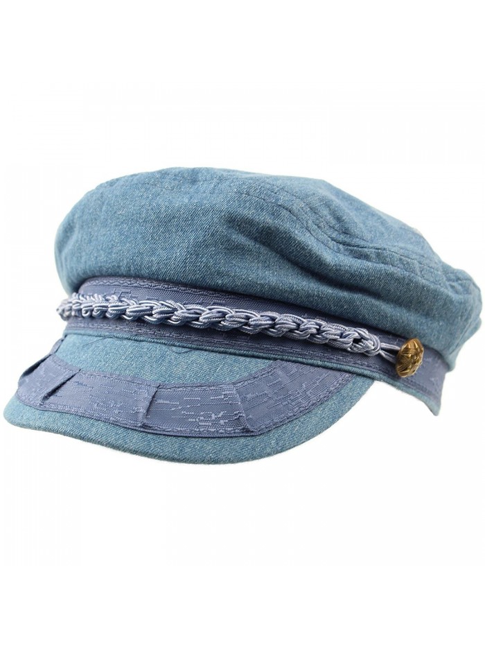 Men's Summer Cotton Greek Fisherman Sailor Fiddler Driver Hat Flat Cap - Denim - CK17YI90S3H