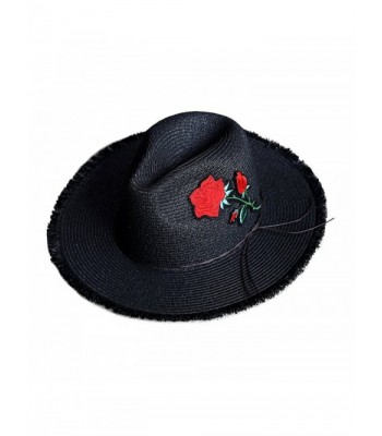 ByTheR Unisex Solid Black Vintage Brim Summer Casual Straw Panama Fedora Hat - Black - C31843YIRAW