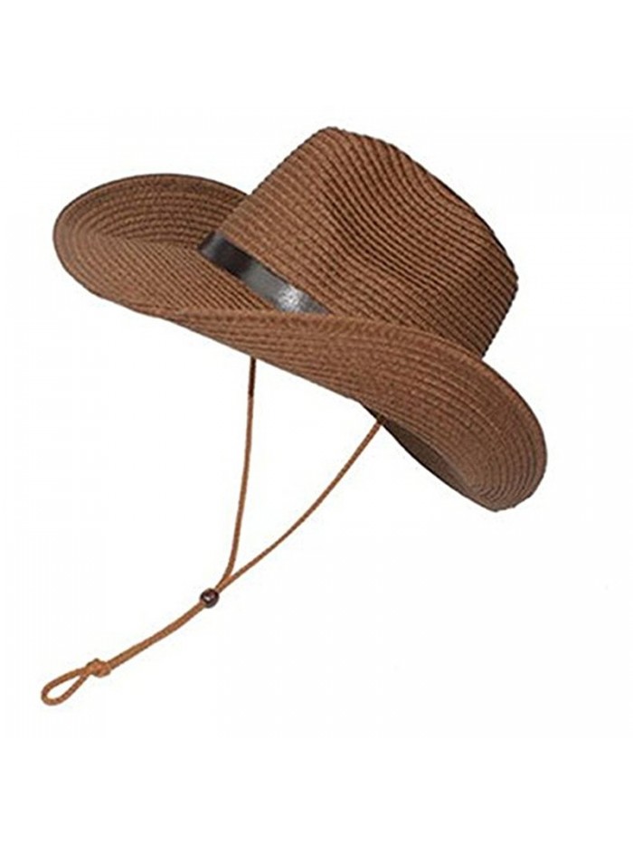 LUOEM Cowboy Sun Hat Wide Brim Hat Summer Beach Straw Cap Foldable Caps (Coffee) - CY182IYA2AD