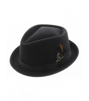 Milani Classic Fedora Wool Felt Hat W/Grosgrain Band and Feather Detail - Black - CD11QEJP43L