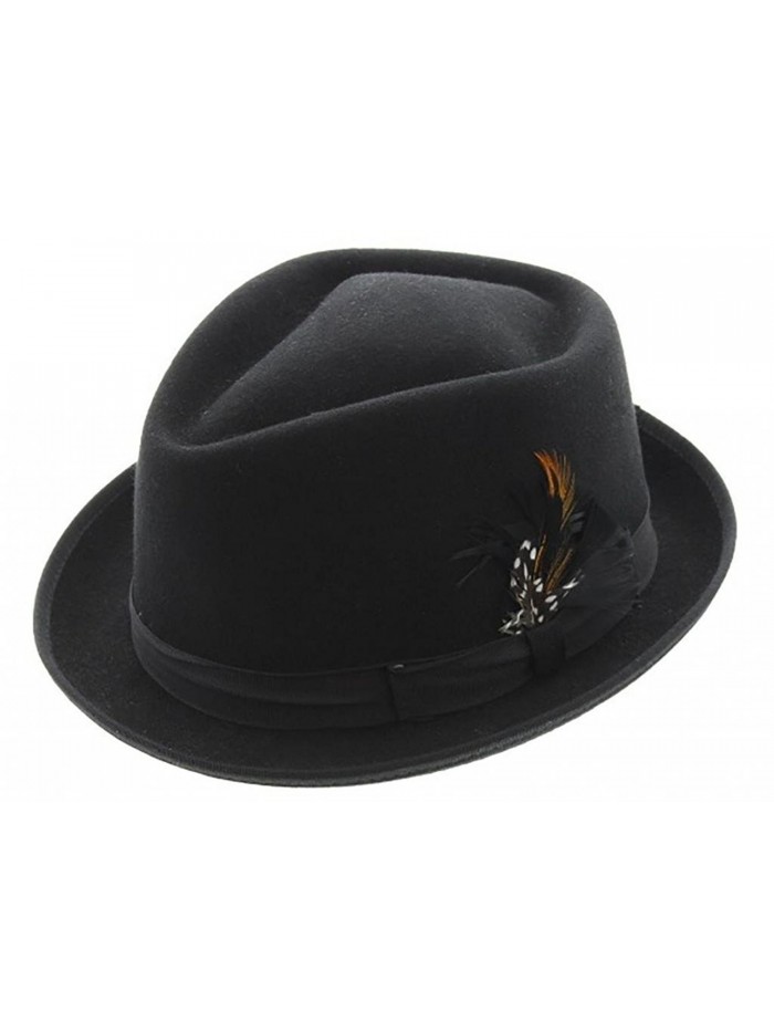 Milani Classic Fedora Wool Felt Hat W/Grosgrain Band and Feather Detail - Black - CD11QEJP43L
