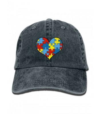 Autism Awareness Heart Vintage Washed Dyed Cotton Twill Low Profile Adjustable Baseball Cap Black - Navy - CR187645H5O