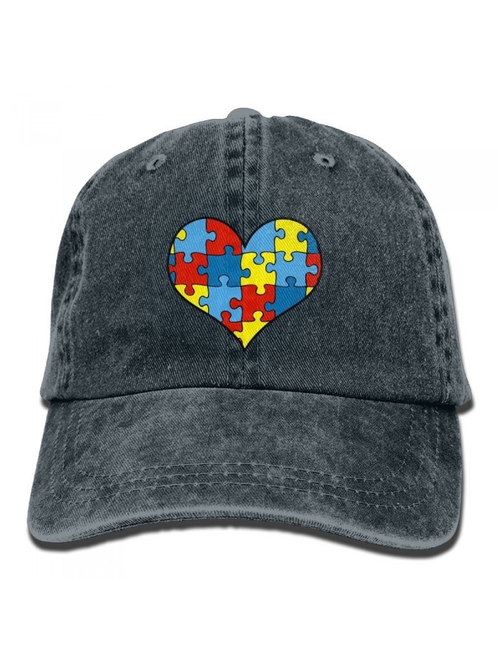 Autism Awareness Heart Vintage Washed Dyed Cotton Twill Low Profile Adjustable Baseball Cap Black - Navy - CR187645H5O