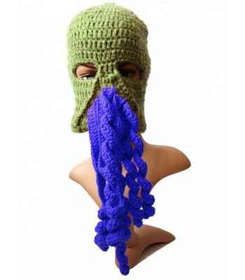 BIBITIME Crochet Octopus Tentacle Beanie Hat Squid Mask Cap Knitted Beard Caps - Army Green With Blue - C5189QD5EL4