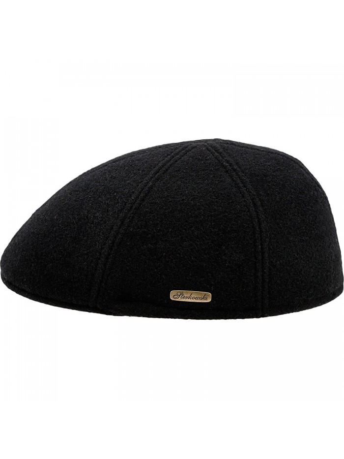 Warm Wool Blend Petersham Duckbill 6 Panel Flat Cap - Black - CS1279SZOKX