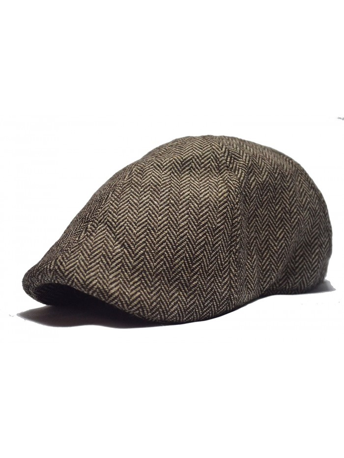 Deewang Fashion Men's Herringbone Tweed newsboy- duckbill Driving Cabbie Golf IVY Cap (M/L- Brown) - C512MRW7BU7