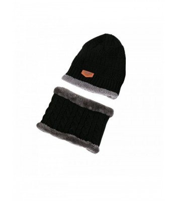 Besde Stylish Men Winter Warm Fleece Camping Hat Beanie Baggy Wool Ski Cap + Scarf - Black - C012NZTOUPC