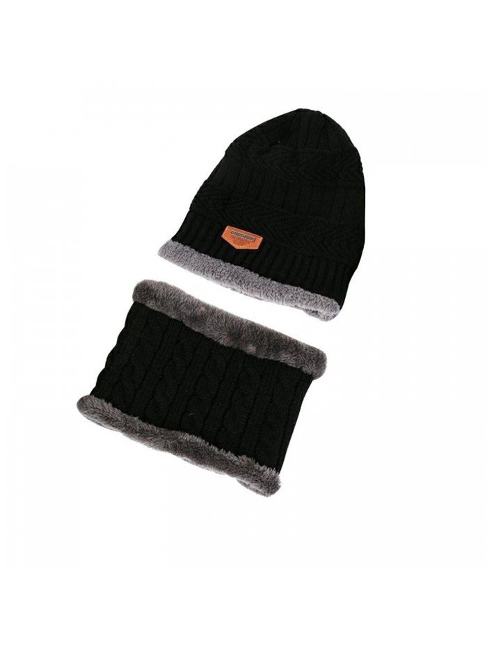 Besde Stylish Men Winter Warm Fleece Camping Hat Beanie Baggy Wool Ski Cap + Scarf - Black - C012NZTOUPC