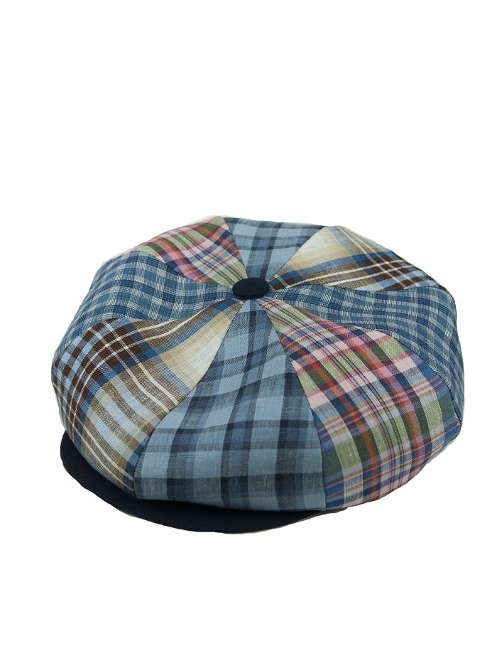 Emstate Irish Linen 8 Panel Applejack Newsboy Cap Made in USA Many Colors - Blue Plaid - CR11D5W1V4B