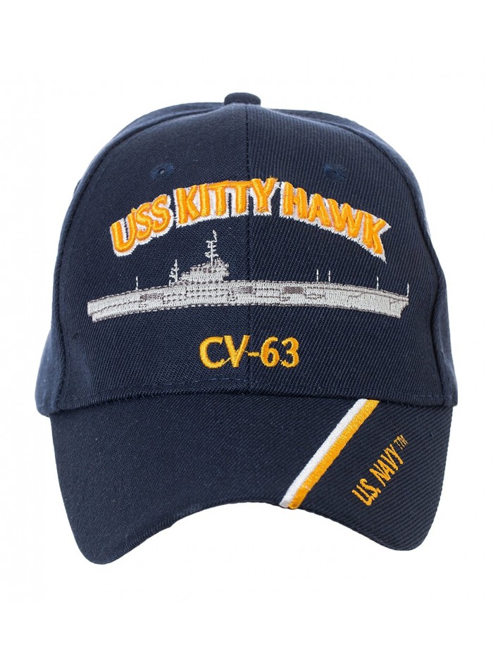 Artisan Owl Officially Licensed USS Kitty Hawk CV-63 Embroidered Navy Blue Baseball Cap - C71854O35N2