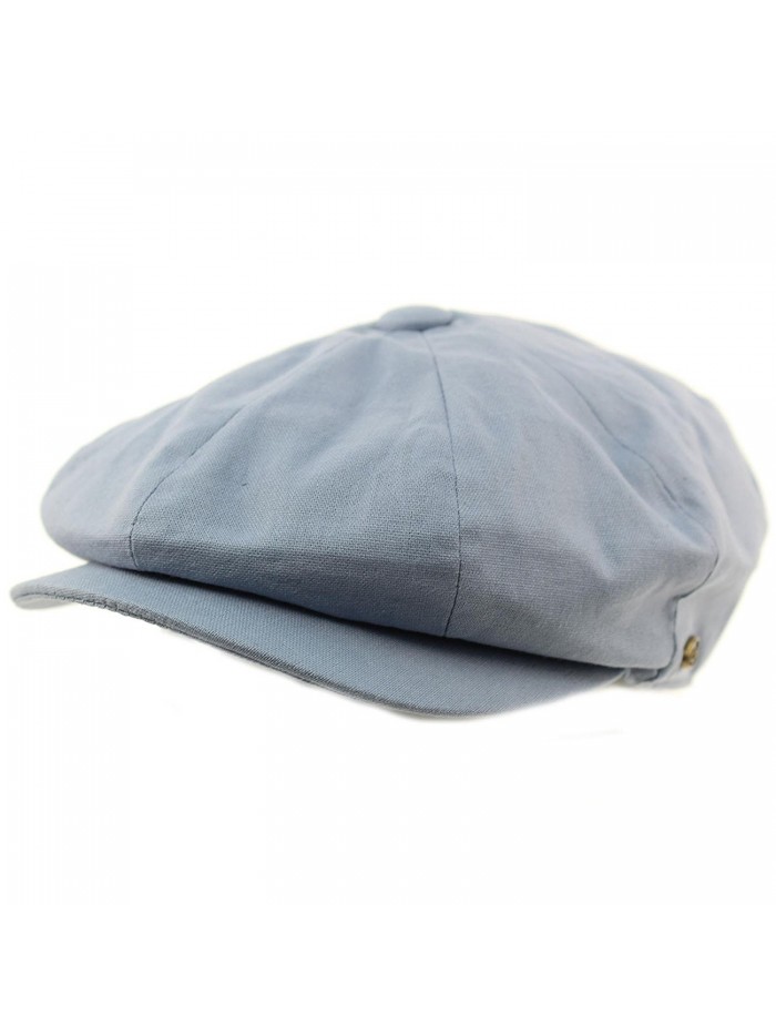 Men's 8 Panel Solid Plain 100% Cotton Snap Newsboy Drivers Cabbie Cap Hat - Indigo - CB17Z4INUH3