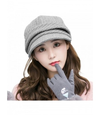 Siggi Wool Knitted Visor Beanie Winter Hat for Women Newsboy Cap Warm Soft Lined - 89365_gray - CV187EO5EG2