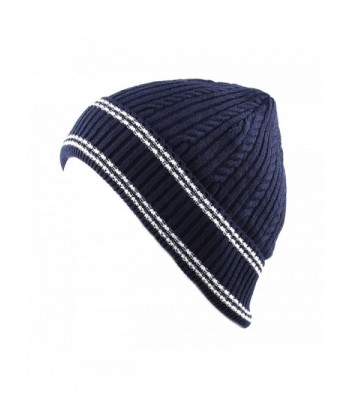 THE HAT DEPOT 200h Unisex Light Weight Chunky Cable Knit Beanie Hat - Navy White - CG126Z968D9