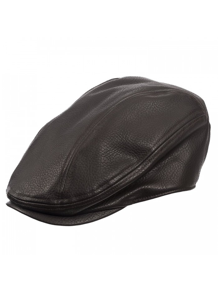 Ultrafino Newsie Faux Leather IVY newsboy Cap With Lined Interior - Brown - C9125WHOS9L