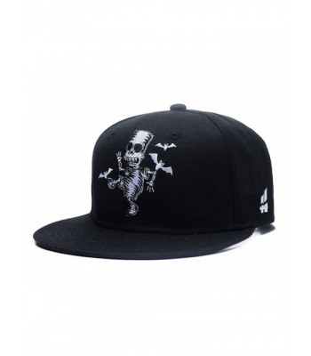 Quanhaigou Skull Skeleton Baseball Cap- Men Solid Flat Bill Adjustable Snapback Hats Unisex - Black - C21832CI9OL