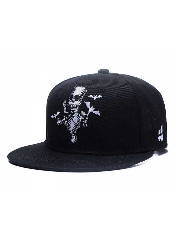 Quanhaigou Skull Skeleton Baseball Cap- Men Solid Flat Bill Adjustable Snapback Hats Unisex - Black - C21832CI9OL