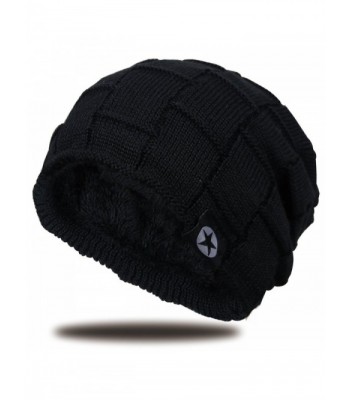 JNINTH Winter Knitting Beanie Knit Thick Slouchy Skull Cap For Men Women - Black - C5188X8Q0Z2