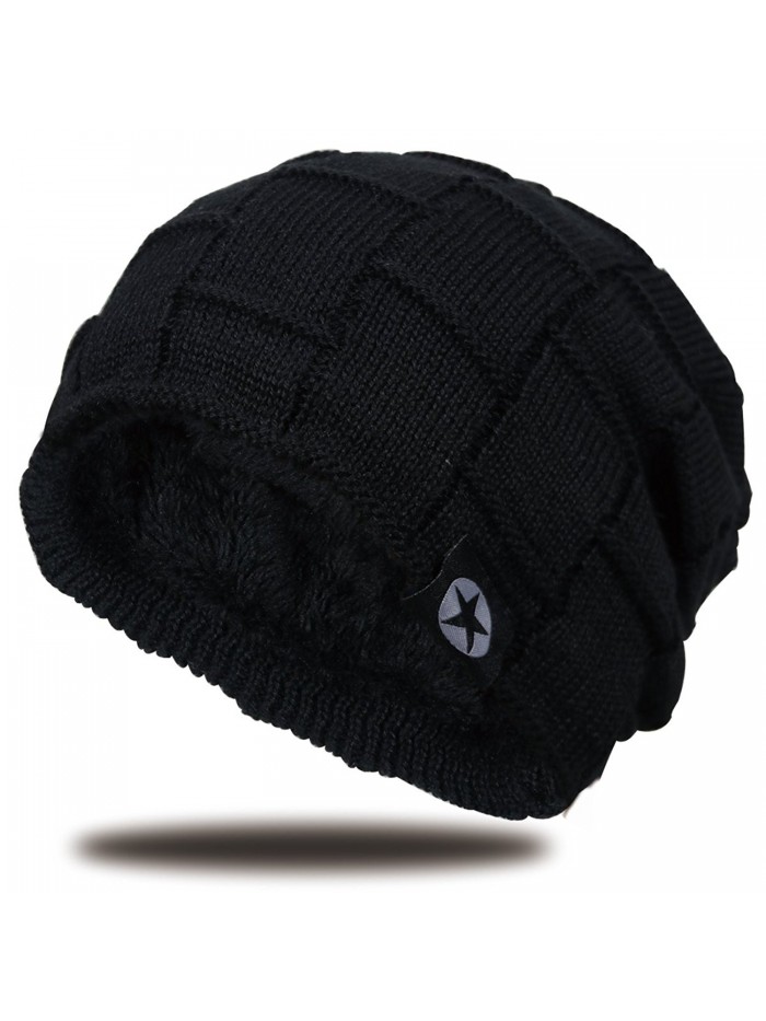 JNINTH Winter Knitting Beanie Knit Thick Slouchy Skull Cap For Men Women - Black - C5188X8Q0Z2