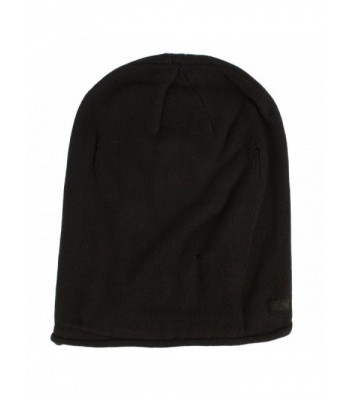 Men's Winter Distress 2ply Knit Lined Slouchy Big Beanie Skull Ski Hat Cap - Black - CU11H5D4BLL