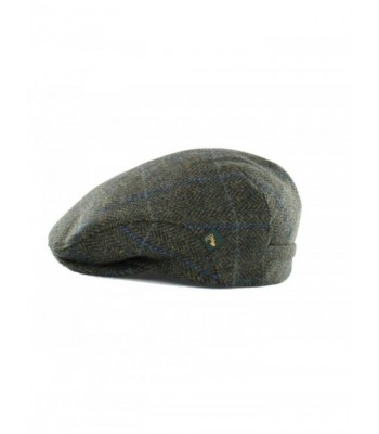 Mucros Irish Tweed Cap Green Plaid Herringbone 100% Wool - CQ12I6L470P