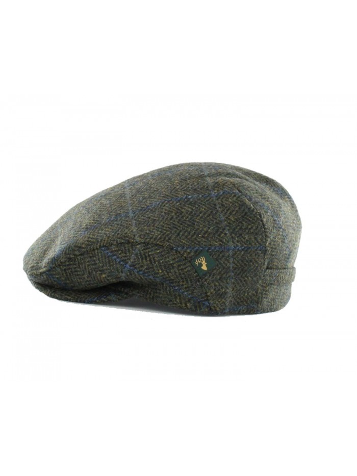 Mucros Irish Tweed Cap Green Plaid Herringbone 100% Wool - CQ12I6L470P