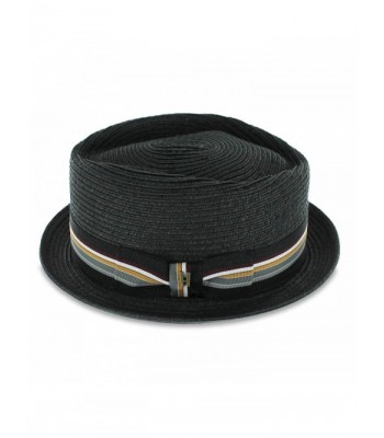 Hats in the Belfry Belfry Striped Jazz Men's Packable Braided Straw Porkpie Hat In Black - CL11ZZYRRAD