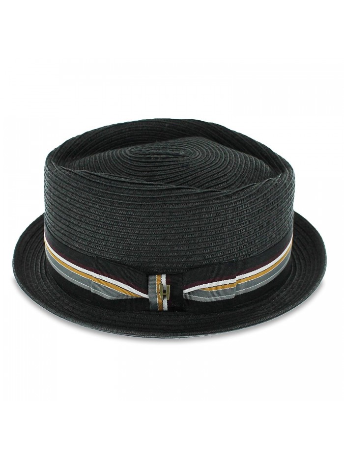 Hats in the Belfry Belfry Striped Jazz Men's Packable Braided Straw Porkpie Hat In Black - CL11ZZYRRAD