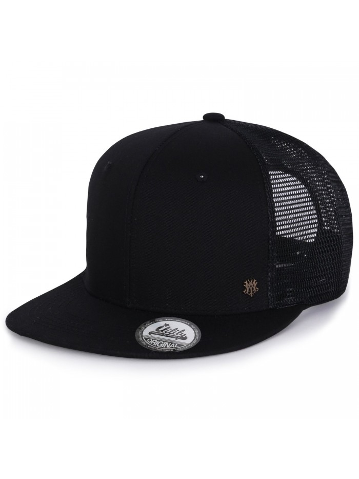 ililily Extra Large Size Solid Color Flat Bill Snapback Hat Blank Baseball Cap - Black - C112O2V7SMG