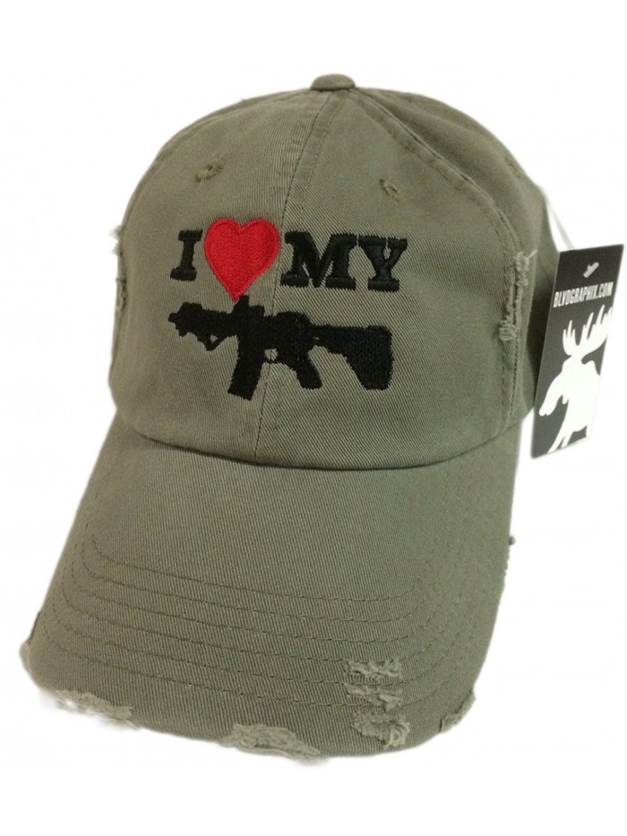 I Love My AR-15 pistol Hat / cap Olive Green ar15 Distressed - C412BHKQV83