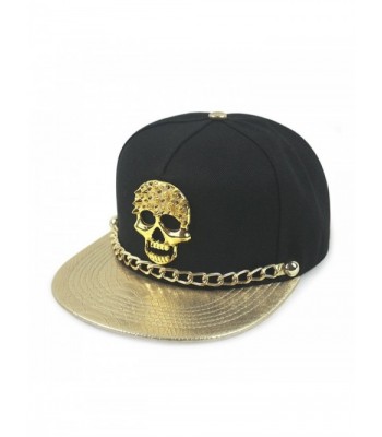 So'each Punk Skull Chain Leopard Print Flatbill Visor Snapback Cap Baseball Hat - Gold - CZ12EKDFEUZ