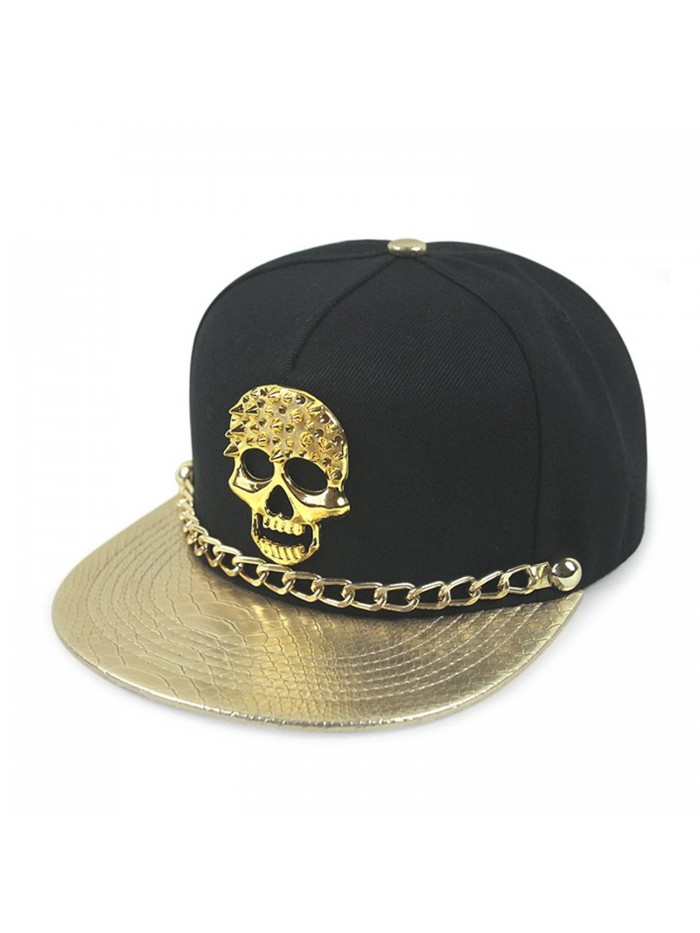 So'each Punk Skull Chain Leopard Print Flatbill Visor Snapback Cap Baseball Hat - Gold - CZ12EKDFEUZ