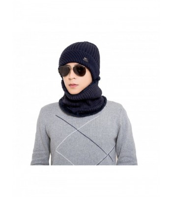 Runtlly Winter Beanie Hat Scarf Set Fleece Lining Warm Knit Hat Thick Knit Skull Cap - Navy - CV1878LKWWY