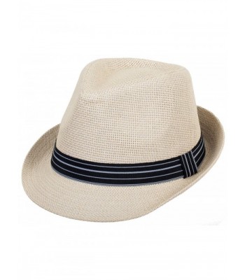 DRY77 Straw Light Fedora Hat with Stripe Pattern Brand - Natural - CK1221PNQD1