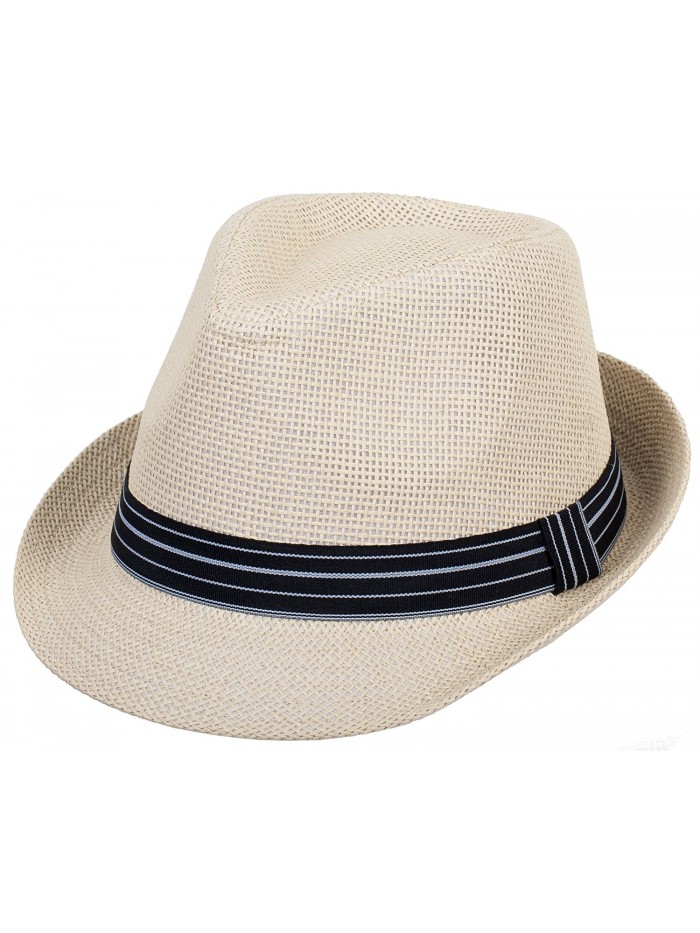 DRY77 Straw Light Fedora Hat with Stripe Pattern Brand - Natural - CK1221PNQD1