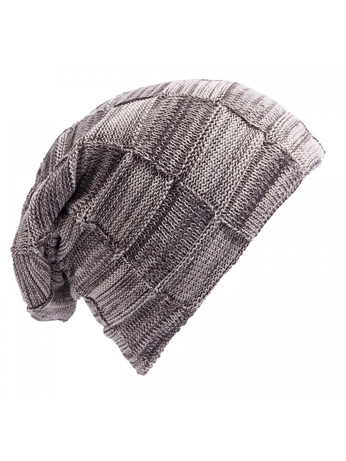 Mens Slouchy Beanie Knit Winter Soft Warm oversized CC hats - Khaki - C6188550NWL