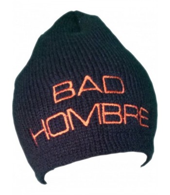 HOMBRE Embroidered Beanie FLEECE Embroidery - "Black W/ ""Bright Orange"" Embroidery" - C312N30SZ1J