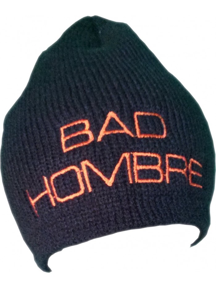 HOMBRE Embroidered Beanie FLEECE Embroidery - "Black W/ ""Bright Orange"" Embroidery" - C312N30SZ1J