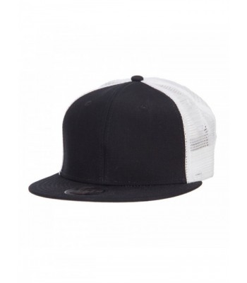 Mesh Premium Snapback Flat Bill Cap - White Black - CF11M6KFPKT